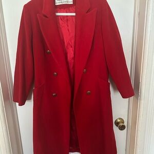 PURE WOOL!! Elegant Red Double-Breasted Women's Coat